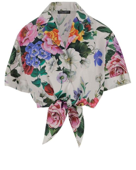 Dolce & Gabbana Multicolor Floral Printed Cropped Shirt