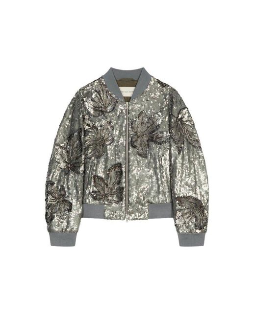 Dries Van Noten Gray Slim Fit Bomber Jacket With Sequin Decoration for men