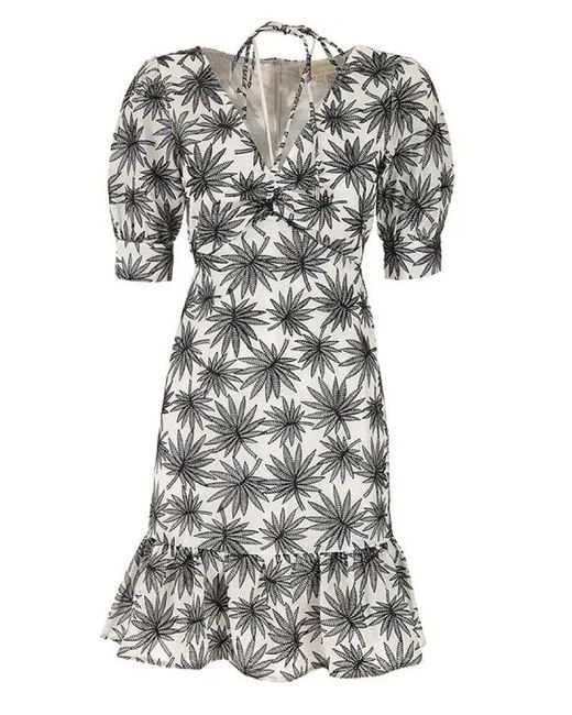 MICHAEL Michael Kors Gray Botanical Printed V-neck Dress