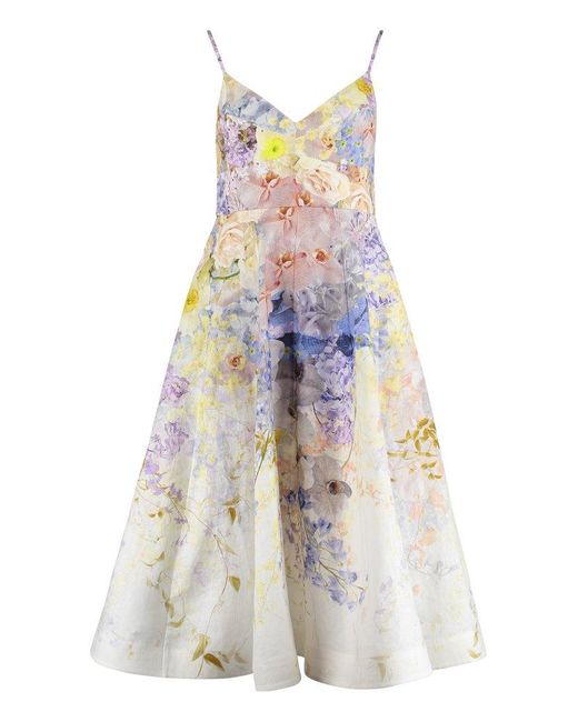 Zimmermann Printed Linen Dress in White Lyst Canada