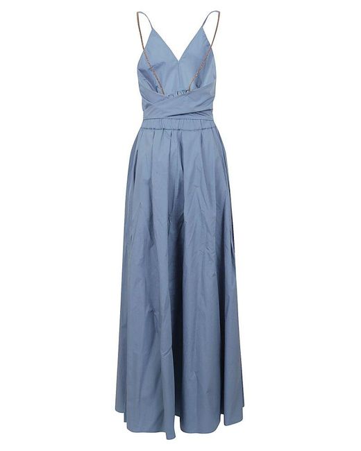 Brunello Cucinelli Blue V-neck Sleeveless Dress