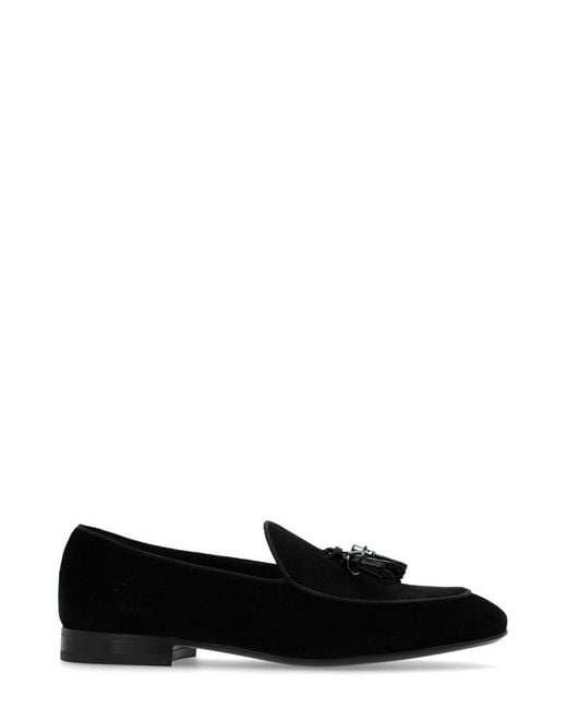 Ferragamo Black Tassel Detailed Velvet Loafers for men