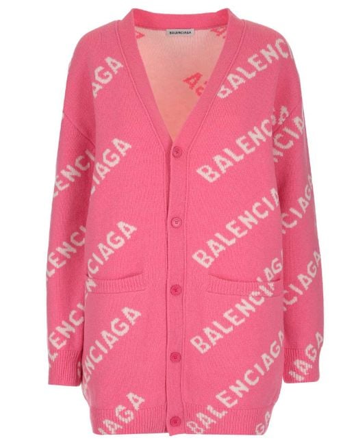 Balenciaga Pink Intarsia Wool-blend Cardigan