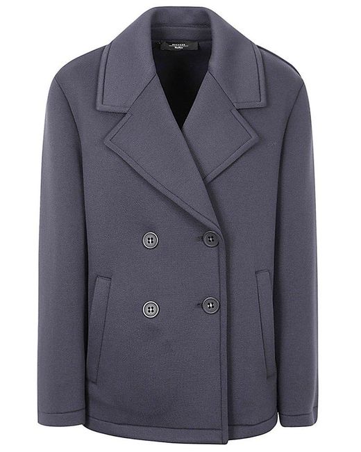 Weekend by Maxmara Blue Double-breasted Short Pea Coat