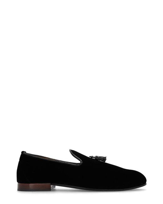 Tom Ford Black Tassel-Detail Almond-Toe Velvet Loafers for men