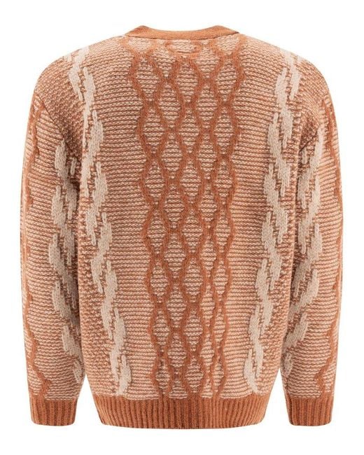 Beams Plus Brown Patterned Knit Cardigan for men