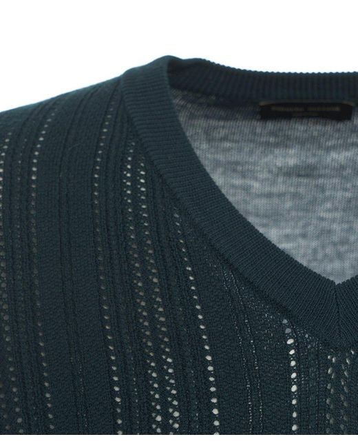 Roberto Collina Blue Knit Sweater V-Neck Knit Sweater for men