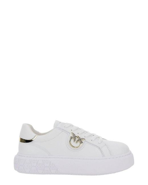 Pinko White And Platinum Leatehr Yoko Sneakers