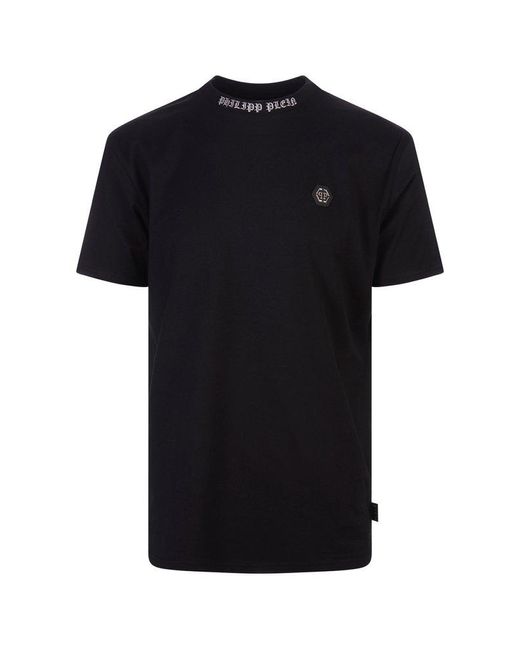 Philipp Plein Black T-Shirt With Embroidered Logo for men
