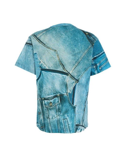 Versace Blue Jeans Couture Denim Printed Crewneck T-shirt for men