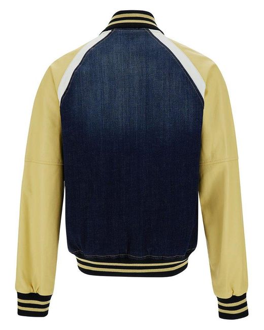 DSquared² 'college' Yellow And Blue Varsity Jacket With Logo Patch And Contrasting Sleeves In Stretch Cotton Man for men