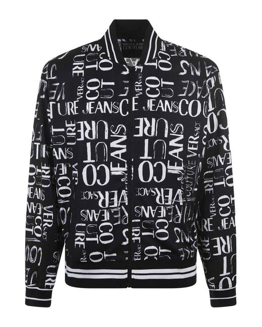 Versace Jeans Black Logo Print Zip-up Jacket for men