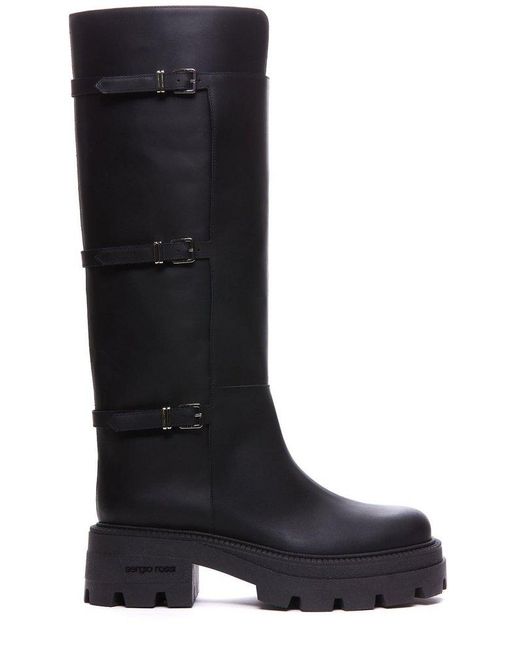 Sergio Rossi Black Buckle-detailed Chunky-sole Boots