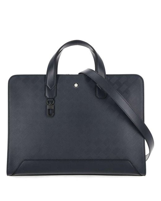 Montblanc Blue Embossed Top Handle Laptop Bag for men