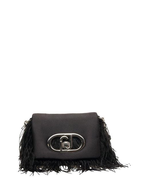 Liu Jo Black Feather Detailed Small Lapuffy Bag