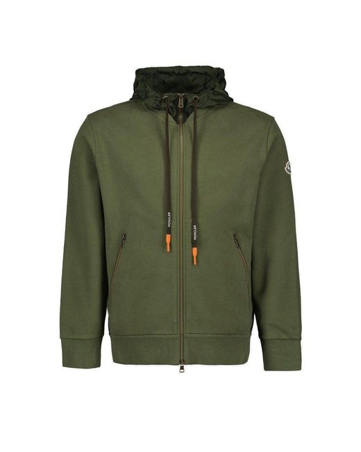 Moncler Green Zip Up Contrasted Hoodie for men