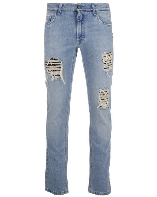 Fendi Blue Distressed Ripped Jeans for men