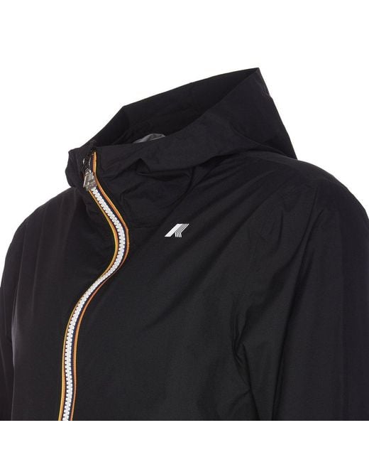 K-Way Black Logo Printed Hooded Zipped Jacket for men