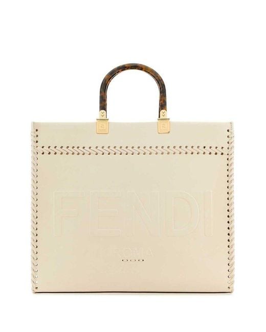 Fendi Natural Ivory Leather Medium Sunshine Shopping Bag