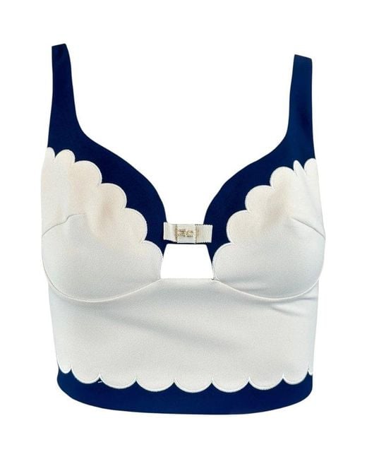 Elisabetta Franchi Blue Logo-Patch Sleeveless Top