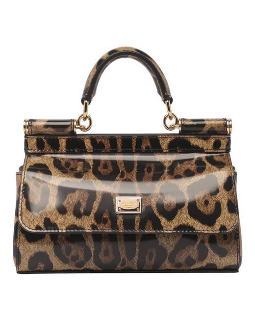 Dolce & Gabbana Brown Small Sicily Bag In Shiny Leopard Print Leather