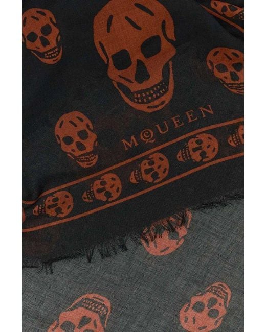 Alexander McQueen Black Classic Skull Printed Frayed-Edeg Scarf for men