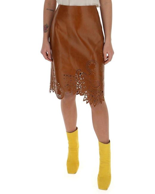 Dries Van Noten Brown Cut-out Detailed Leather Skirt