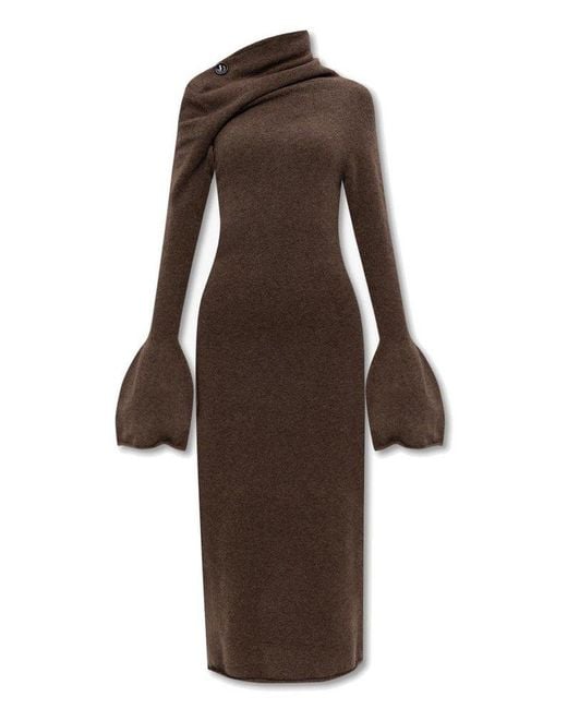 Proenza Schouler Brown Asymmetric-neck Ruched Knitted Dress