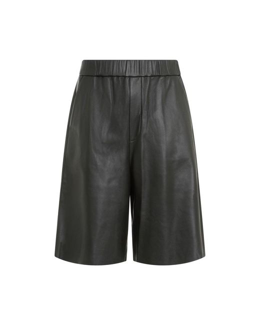 AMI Gray Dark Olive Lamb Leather Shorts for men