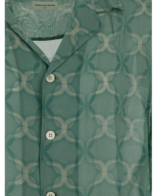 Dries Van Noten Green Printed Shirt for men