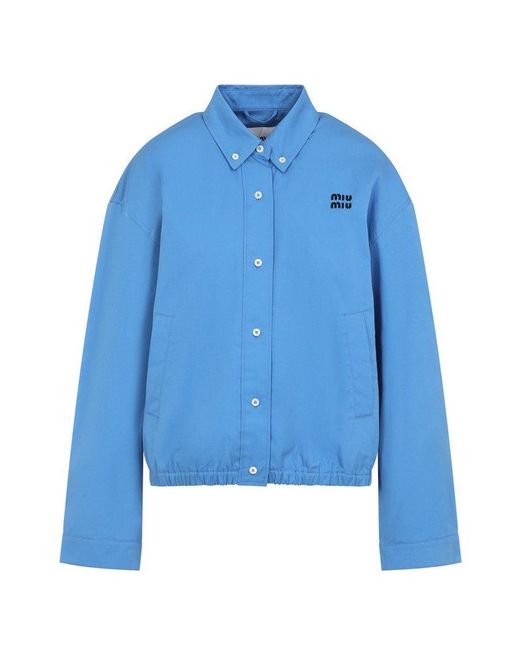 Miu Miu Blue Logo-Embroidered Button-Up Jacket