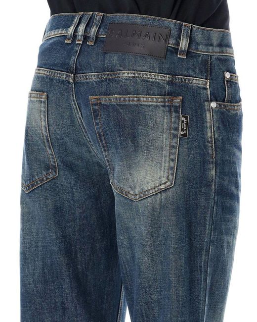 Balmain Blue Slim Cut Faded Jeans for men
