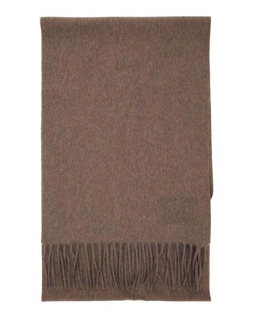 Max Mara Brown 'Dalia' Rectangular Scarf With Logo Embroidery On The F