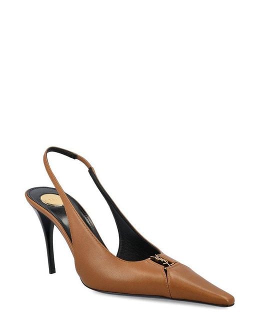 Saint Laurent Brown Babylone Breteuil 90 Leather Slingback Pumps