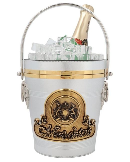 Moschino Metallic Champagne-bucket Logo Plaque Clutch Bag