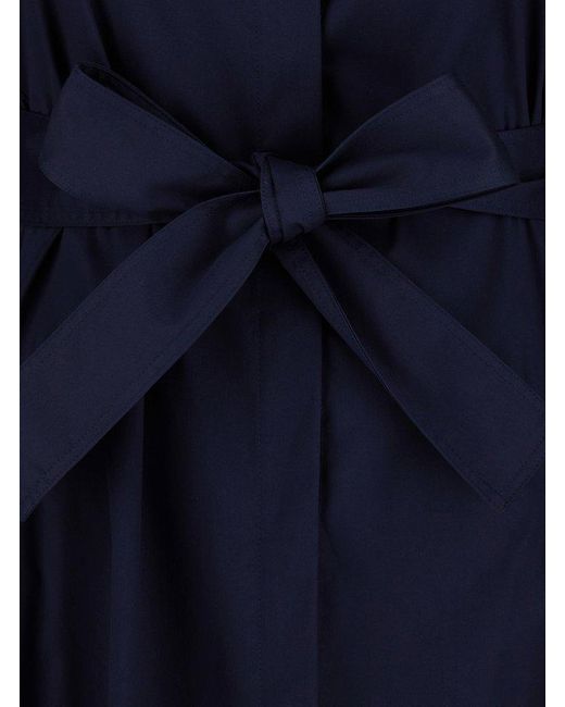 Plain Blue Long Dress With Fabric Sash