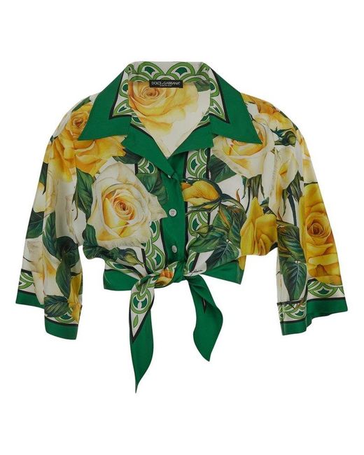 Dolce & Gabbana Green Floral Printed Tie Fastened Shirt