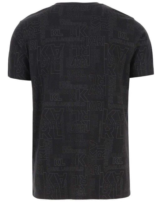 Karl Lagerfeld Black Cotton T-Shirt With All-Over Logo for men