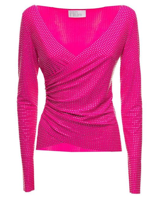 GIUSEPPE DI MORABITO Crystal Embellished Ruched Top in Pink | Lyst