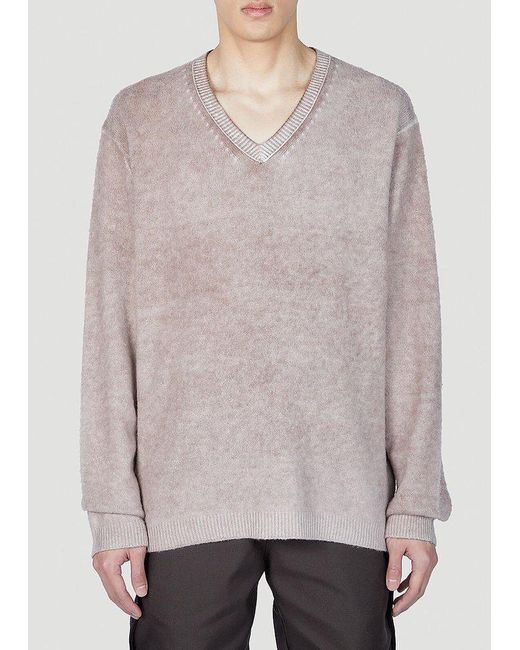 Acne Gray V-neck Knitted Sweater for men