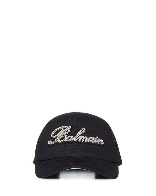 Balmain Blue Logo Embellished Baseball Cap for men