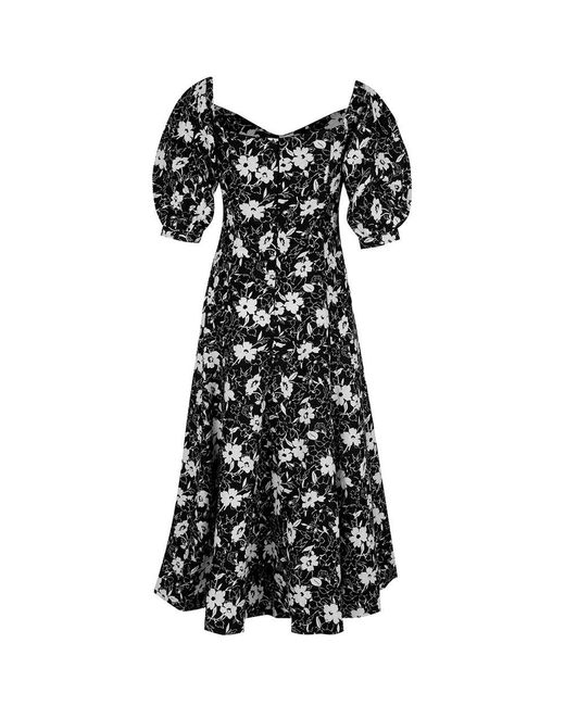 Polo Ralph Lauren Black Floral-printed Sweetheart Neck Midi Dress