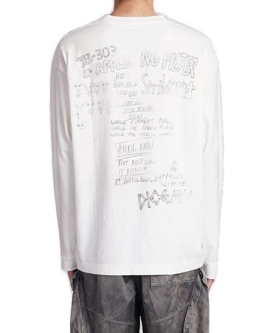 Maison Mihara Yasuhiro White Text-printed Long-sleeved Distressed T-shirt for men