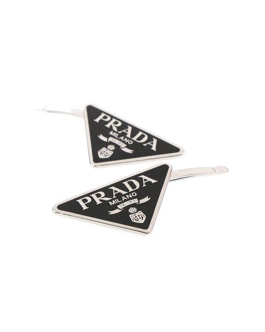 Prada Triangle Logo Hair Clip Set in Black Lyst