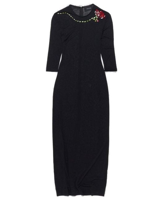 Simone Rocha Black Embellished Carnation Fitted Mesh Dress