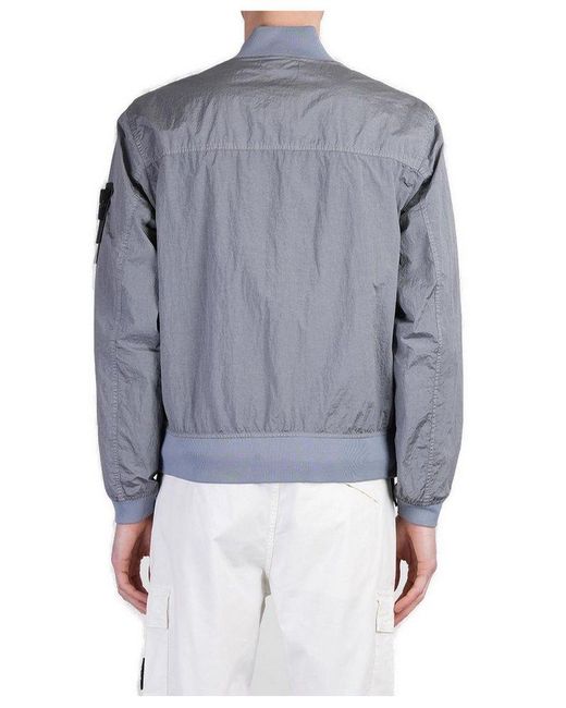 Stone Island Blue Logo-Patch Zipped Jacket for men