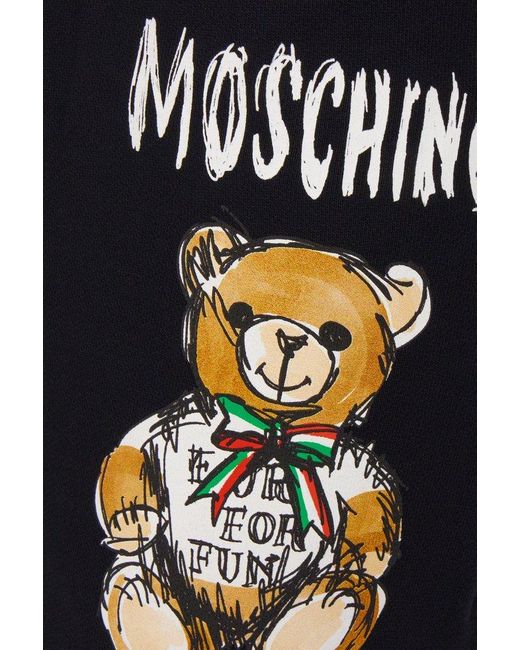 Moschino Blue Logo Teddy Bear Printed Straight-leg Trousers