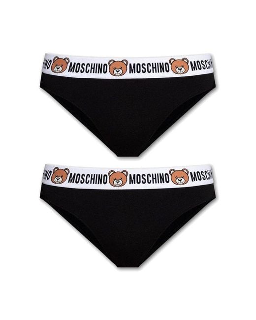 Moschino Pack Of Two Logo Waistband Stretched Briefs in Black | Lyst