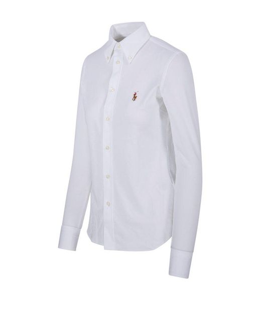 Polo Ralph Lauren White Logo Embroidered Buttoned Shirt
