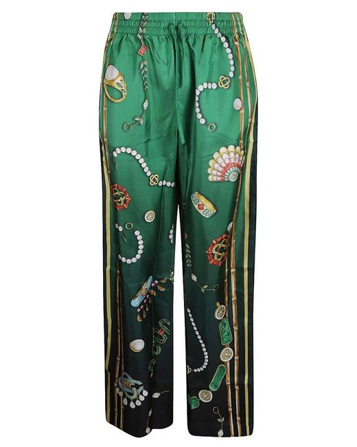 Casablancabrand Green La Boite A Bijoux Patterned Satin Trousers for men